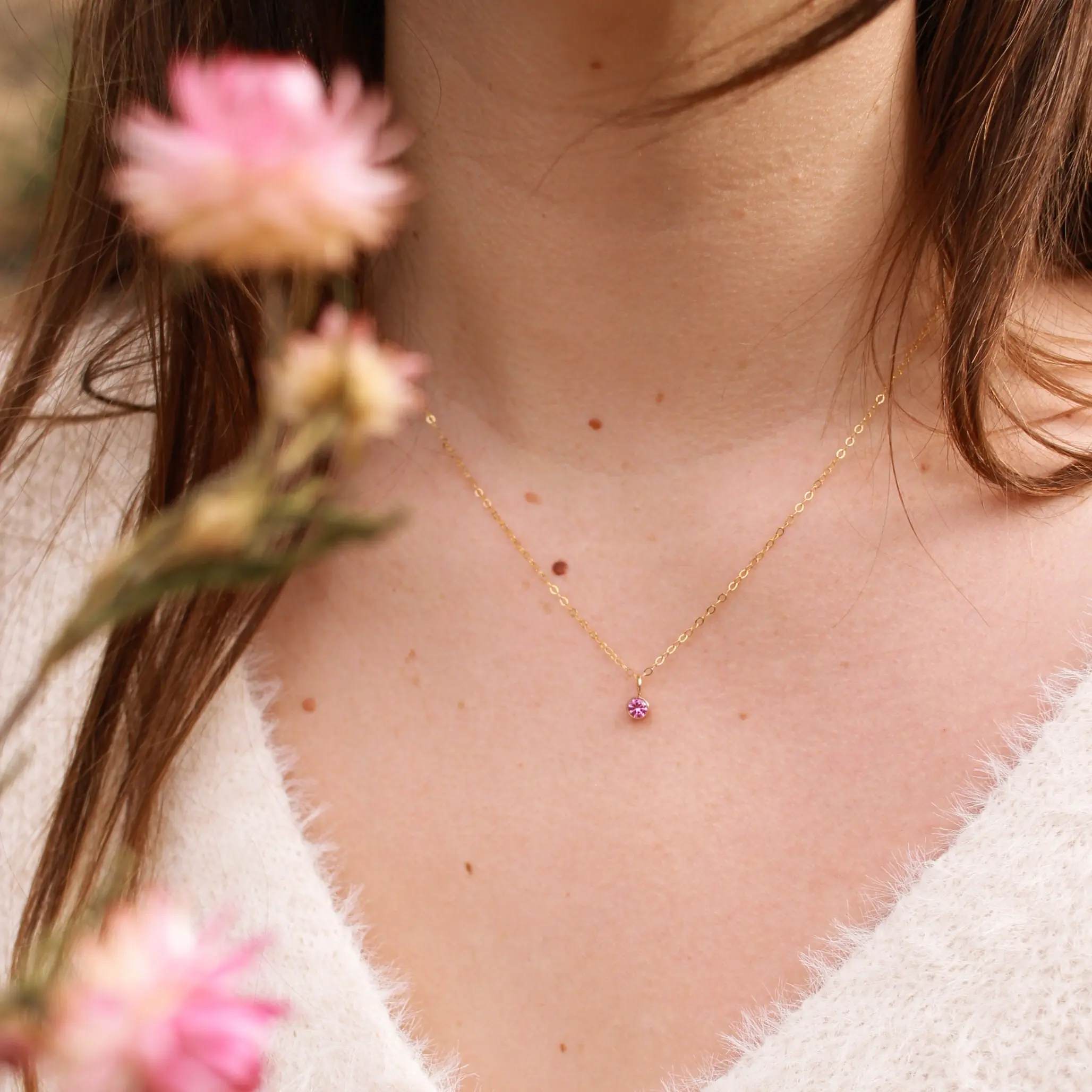 Birthstone Charm Add Dainty Minimalist Gemstone Pendant Solid