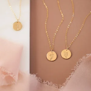 Birth Flower Necklace Personalized Floral Pendant Charm Solid