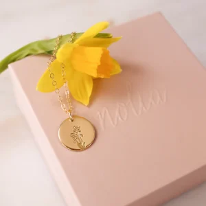 Birth Flower Necklace Personalized Floral Pendant Charm Solid