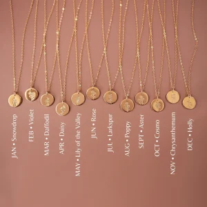 Birth Flower Necklace Personalized Floral Pendant Charm Solid