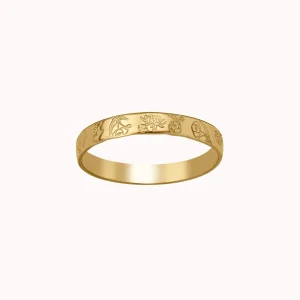Mini Birth Flower Band Gold Silver Ring Personalized1