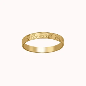 Mini Birth Flower Band Gold Silver Ring Personalized