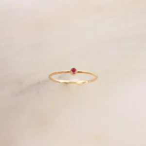 Tiny July Birthstone Ring Pink Ruby Dainty Gold