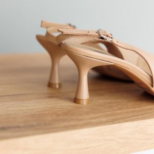 Beige Leather Shoes Womens Low Heel Pumps Comfortable