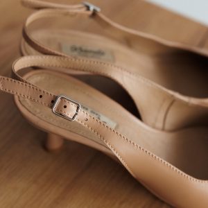 Beige Leather Shoes Womens Low Heel Pumps Comfortable