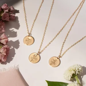 Birth Flower Necklace Personalized Floral Pendant Charm Solid