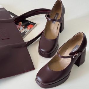 Fashion High Heels Burgundy Handmade Platform Women Elegant