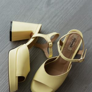 Yellow Leather Platform Heels Women High Heel Designer