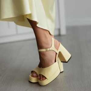 Women’s Leather Shoes Handmade Yellow High Heels