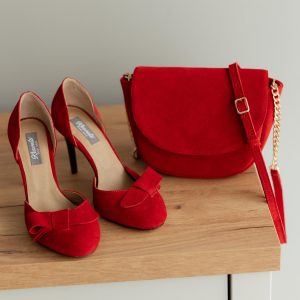 Red Suede High Heels Handmade Designer Shoes Women