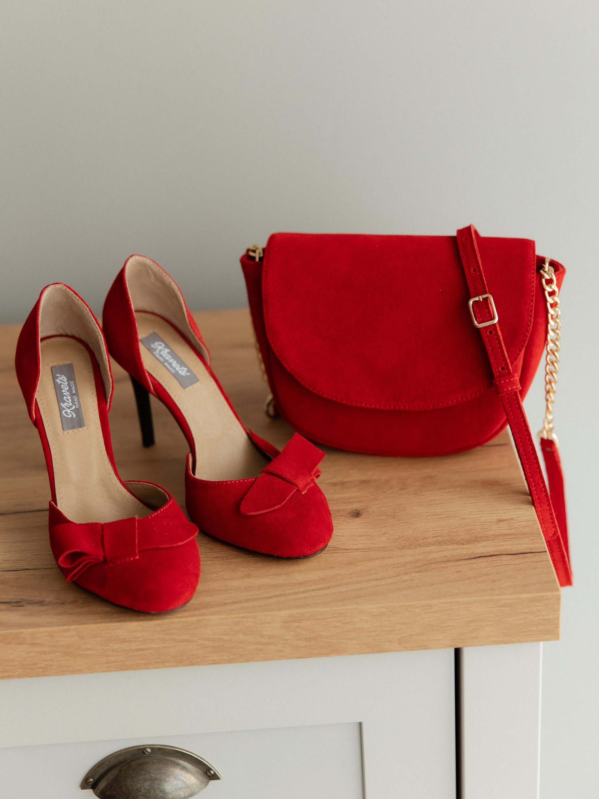 Red Suede High Heels Handmade Designer Shoes Women