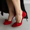 Red Suede High Heels Handmade Designer Shoes Women