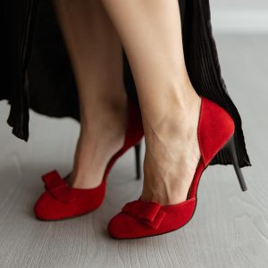 Red Suede High Heels Handmade Designer Shoes Women