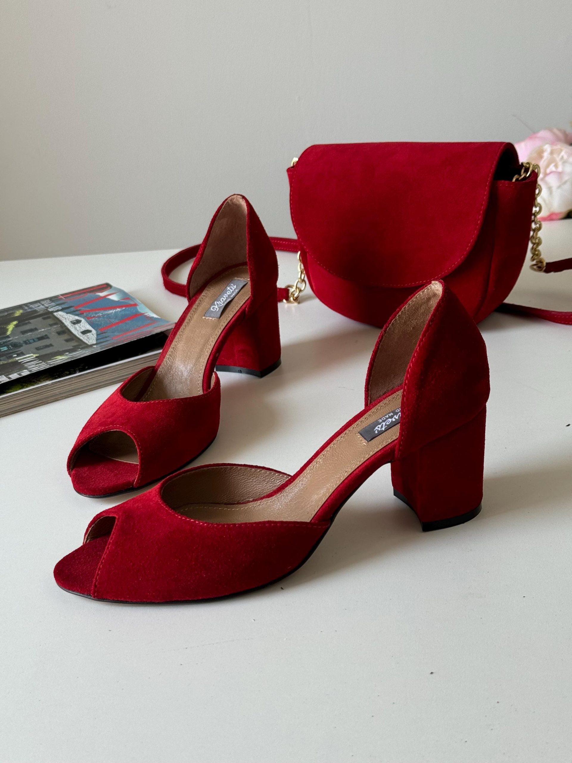 Red Suede Shoes Women’s Comfortable Low Heel Footwear