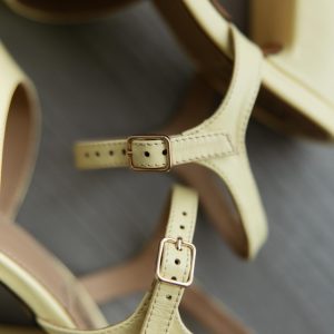 Yellow Leather Platform Heels Women High Heel Designer