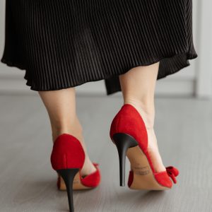 Red Suede High Heels Handmade Designer Shoes Women