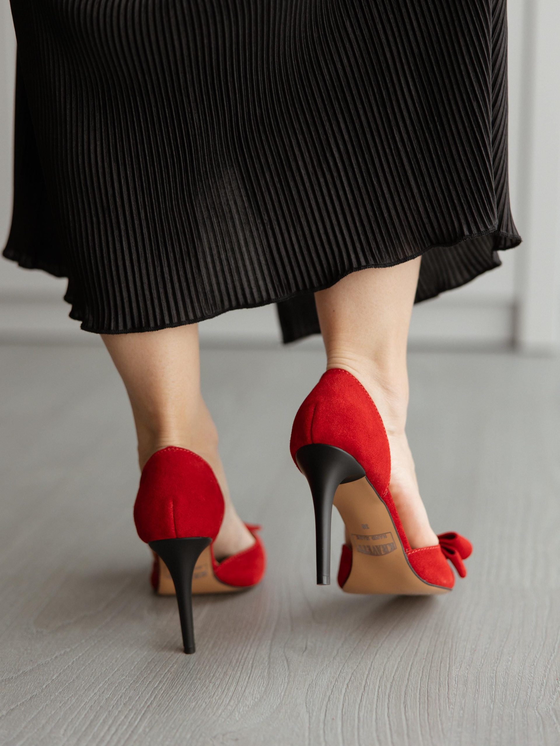 Red Suede High Heels Handmade Designer Shoes Women