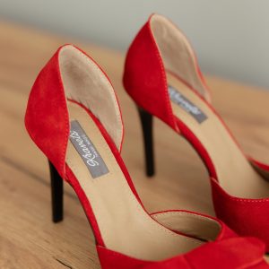 Red Suede High Heels Handmade Designer Shoes Women