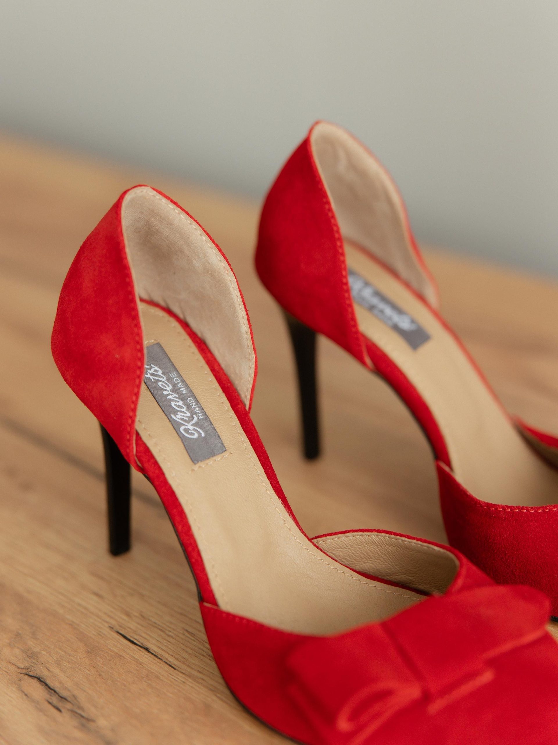 Red Suede High Heels Handmade Designer Shoes Women