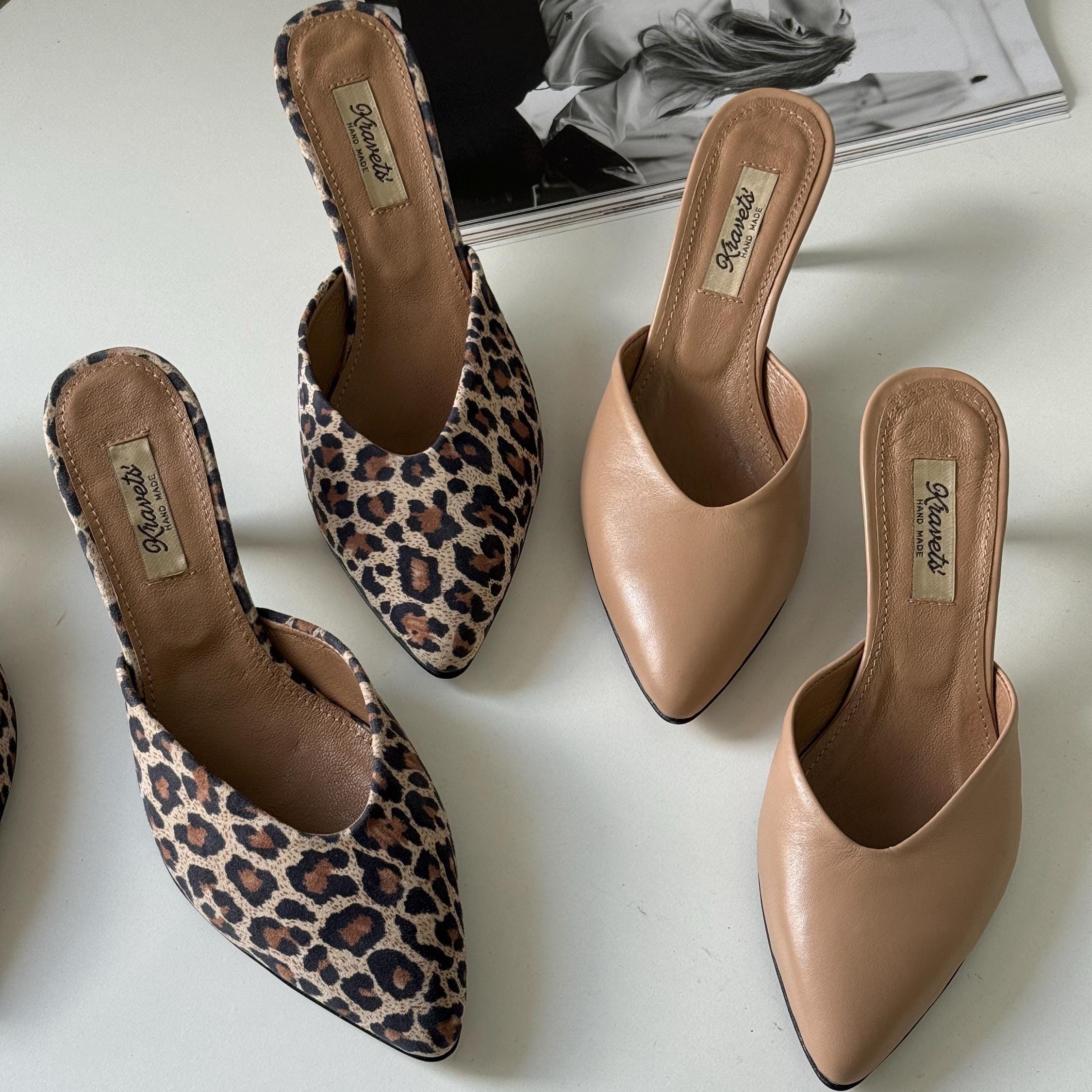 Leopard Mules Women Unique Handmade Slip Shoes Barefoot