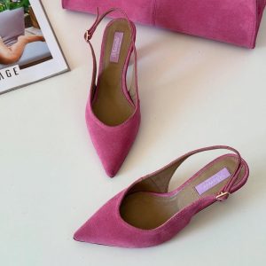 Pink Suede Handbag Slingback Shoes Set Handmade From