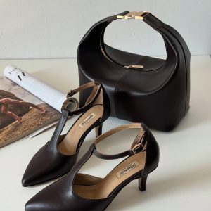 Elegant Black Leather Heels Classic Women's Shoes Low