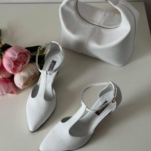 Elegant Black Leather Heels Classic Women's Shoes Low