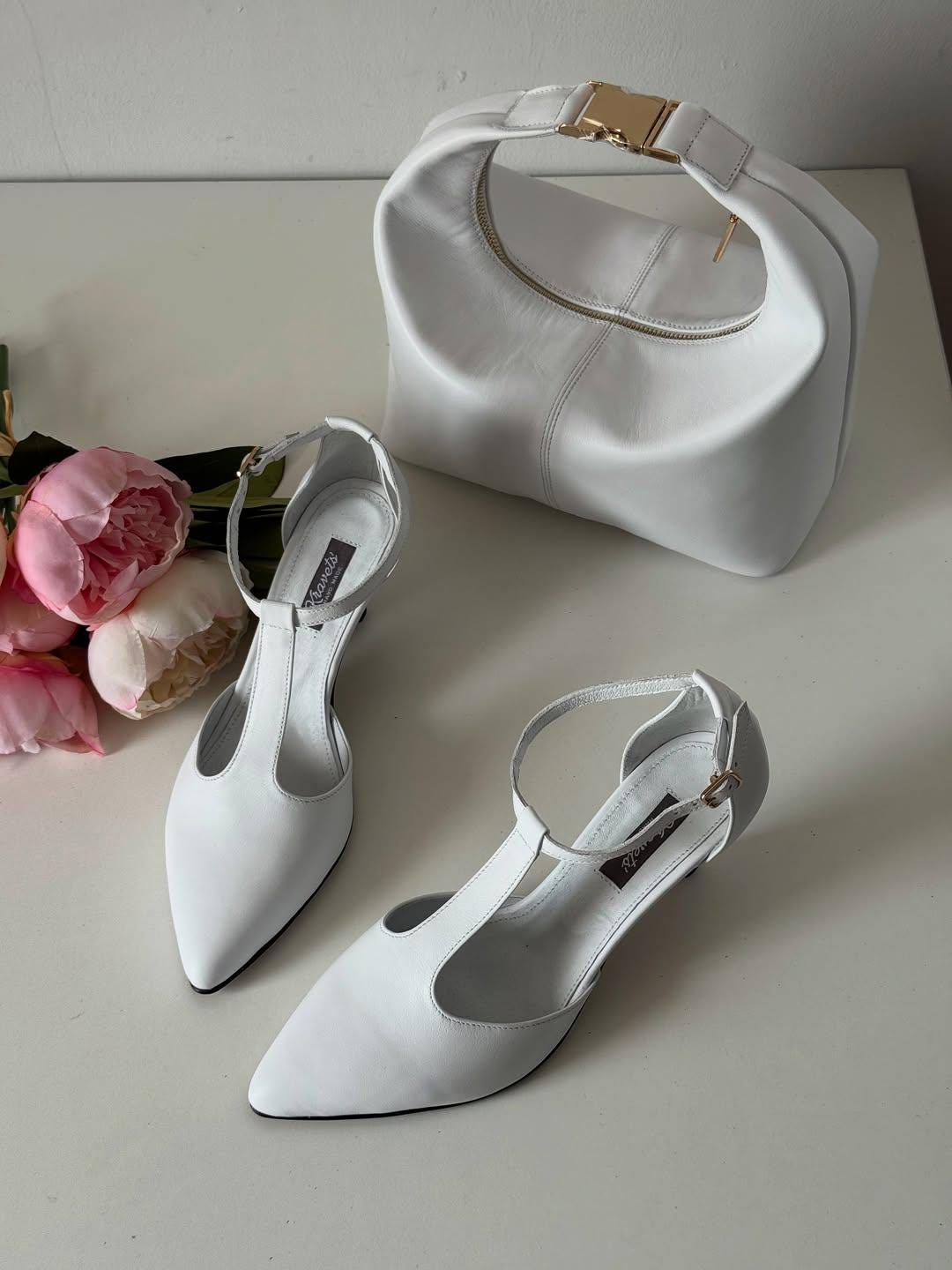 Elegant Black Leather Heels Classic Women's Shoes Low