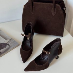 Brown Suede High Heels Elegant Womens Dress Shoes