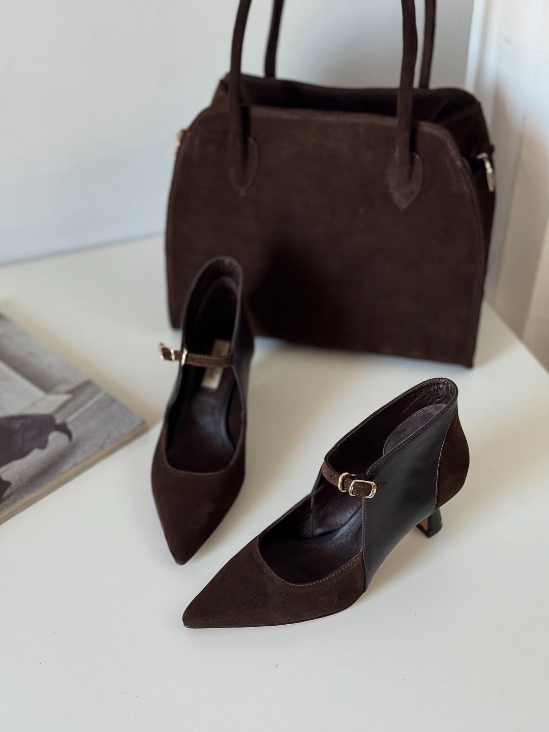 Brown Suede High Heels Elegant Womens Dress Shoes