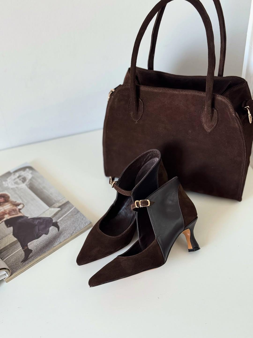 Brown Suede High Heels Elegant Womens Dress Shoes