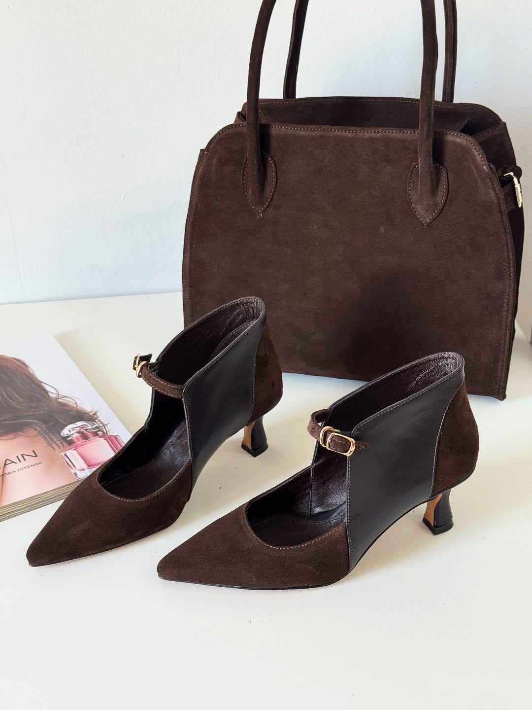 Brown Suede High Heels Elegant Womens Dress Shoes