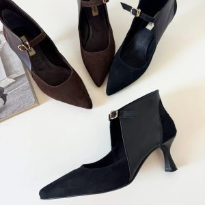 Brown Suede High Heels Elegant Womens Dress Shoes