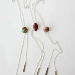 Silver Bolo Tie Necklace With Stones