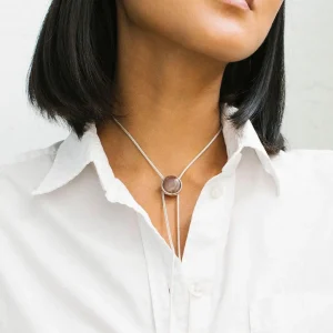 Silver Bolo Tie Necklace With Stones