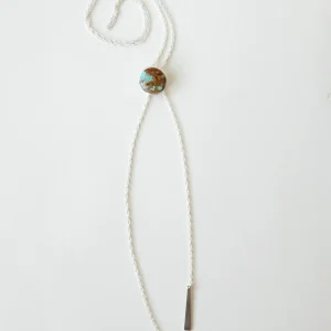 Silver Bolo Tie Necklace With Stones