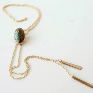 Gold Bolo Tie Necklace With Stones