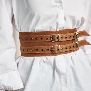 Leather Wide Belt Corset Genuine Double Buckle Dress