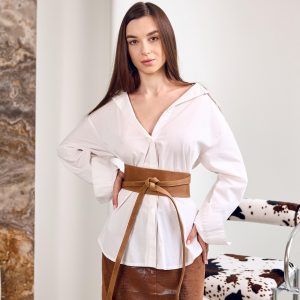 Leather Obi Belt Wrap Genuine Waist Wide Brown